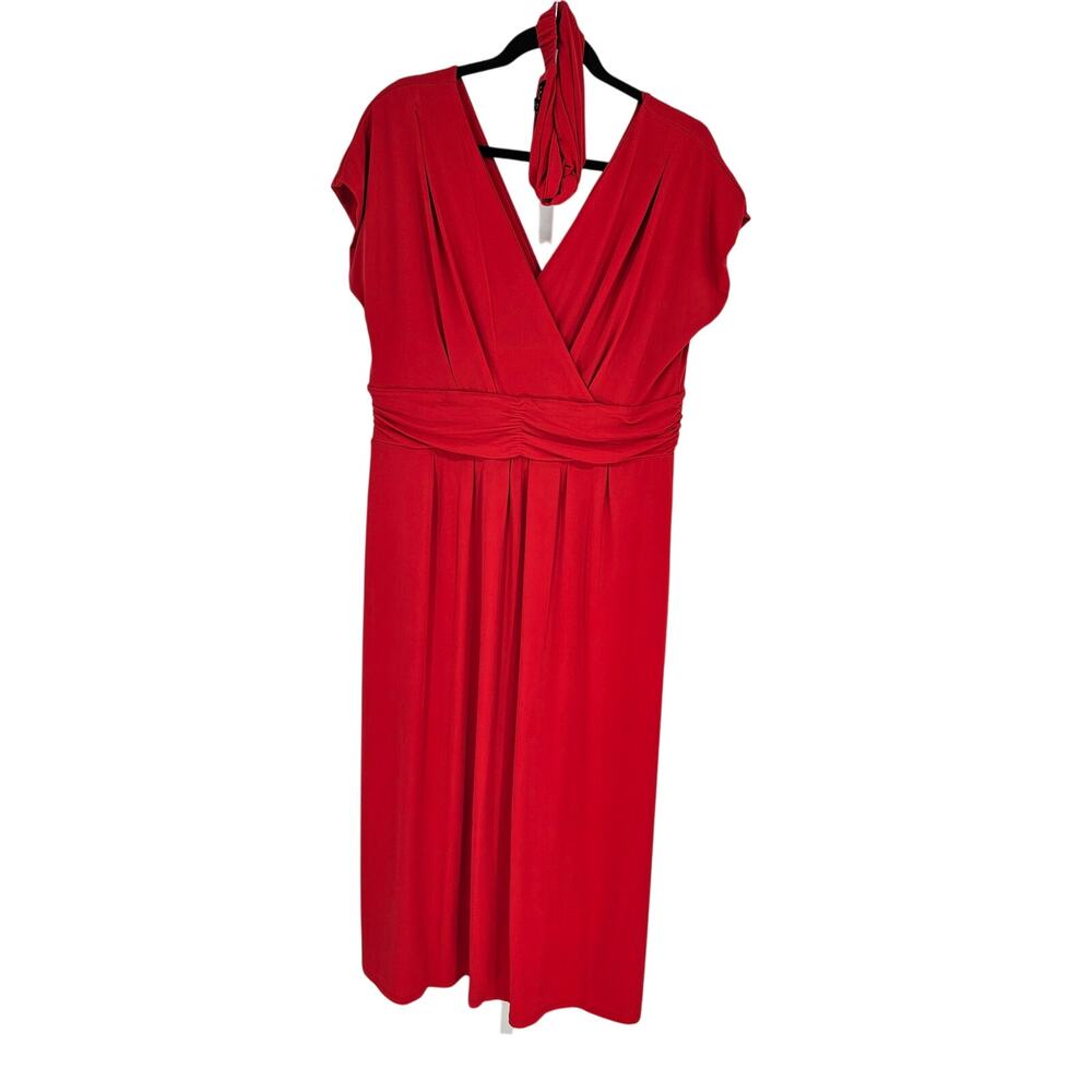 NWT IMAN Women's Red Short Cap Sleeve Wrap V-neck Casual Dress Size 1X